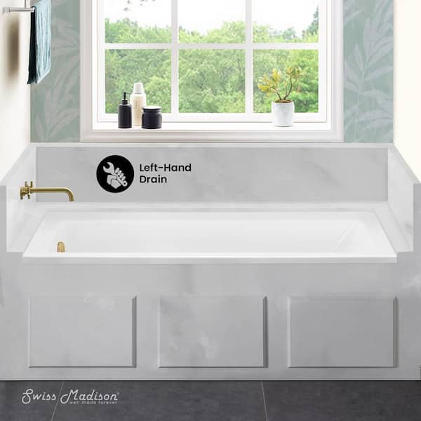 Voltaire 60 x 30 in. Acrylic Left-Hand Drain with Integral Tile Flange Rectangular Drop-in Bathtub in White Voltaire 60 x 30 in. Acrylic Left-Hand Drain with Integral Tile Flange Rectangular Drop-in Bathtub in White
