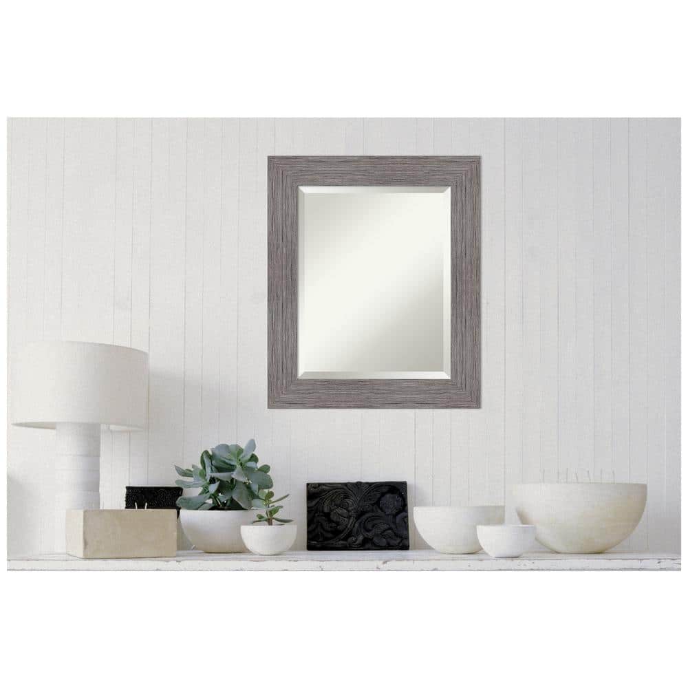 Pinstripe Plank Grey 21.5" x 25.5" Beveled Bathroom Vanity Mirror
