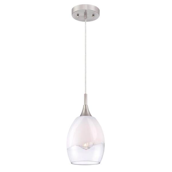 Westinghouse 1-Light Brushed Nickel Mini Pendant with Clear and White Glass Shade