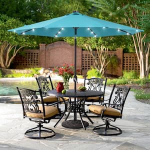 9 ft. Solar Lighted LED Outdoor Patio Market Table Umbrella in Lake Blue, UV-Resistant Canopy and Tilt Button
