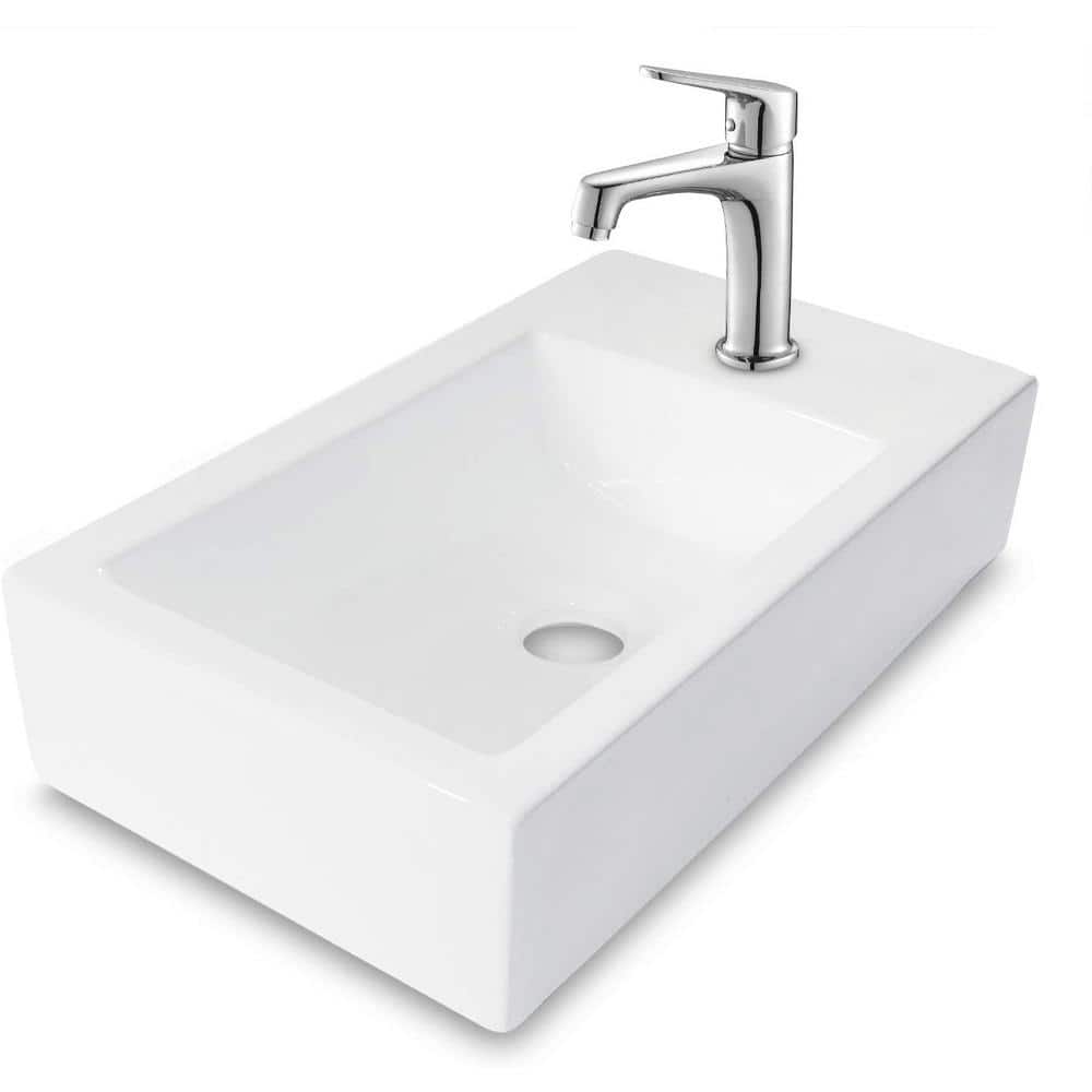 18'' White Ceramic Rectangular Wall-Mount Bathroom Sink