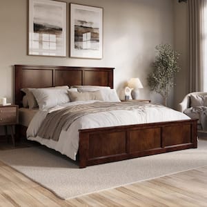 Charlotte Walnut Brown Solid Wood Frame King Low Profile Platform Bed with Matching Footboard