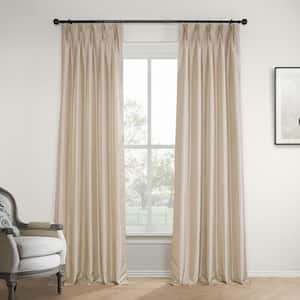 Antique Beige Faux Silk Taffeta Pleated Curtains 25 in. W x 108 in. L Pinch Pleat Blackout Curtain (Single Panel)