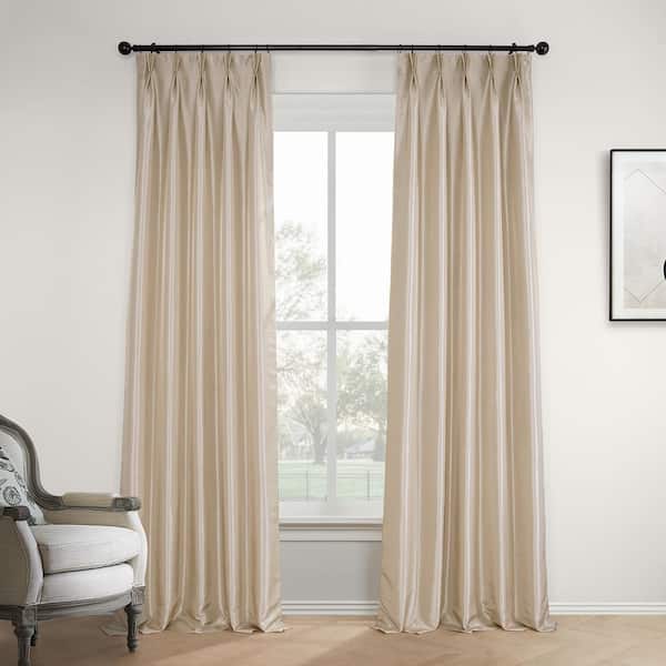 Exclusive Fabrics & Furnishings Antique Beige Faux Silk Taffeta Pleated Curtains 25 in. W x 108 in. L Pinch Pleat Blackout Curtain (Single Panel)