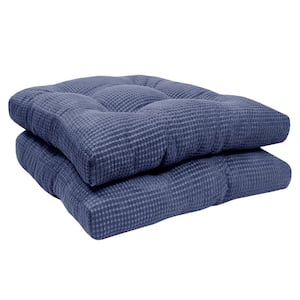 Fluffy Tufted Memory Foam Square 16 in. x 16 in. Non-Slip Indoor/Outdoor Chair Cushion with Ties, Navy (2-Pack)