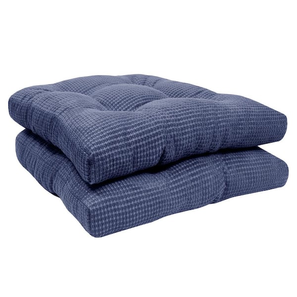 Sweet Home Collection Fluffy Tufted Memory Foam Square 16 in. x 16 in. Non-Slip Indoor/Outdoor Chair Cushion with Ties, Navy (2-Pack)