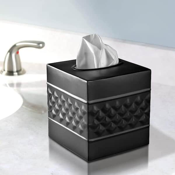 Monarch Abode Hand Hammered Metal Matte Black Tissue Box Holder