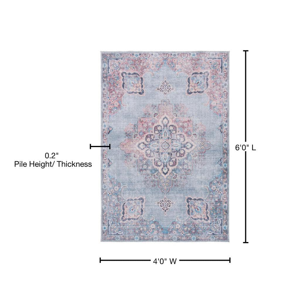 Ivory and Blue Hand-Knotted Rectangular Area Rug 4' x 6'