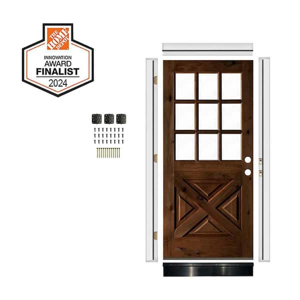 RTA 32 in. x 80 in. Knotty Alder X-Panel Left-Hand/Inswing 1/2 Lite Clear Glass Provincial Stain Wood Front Door