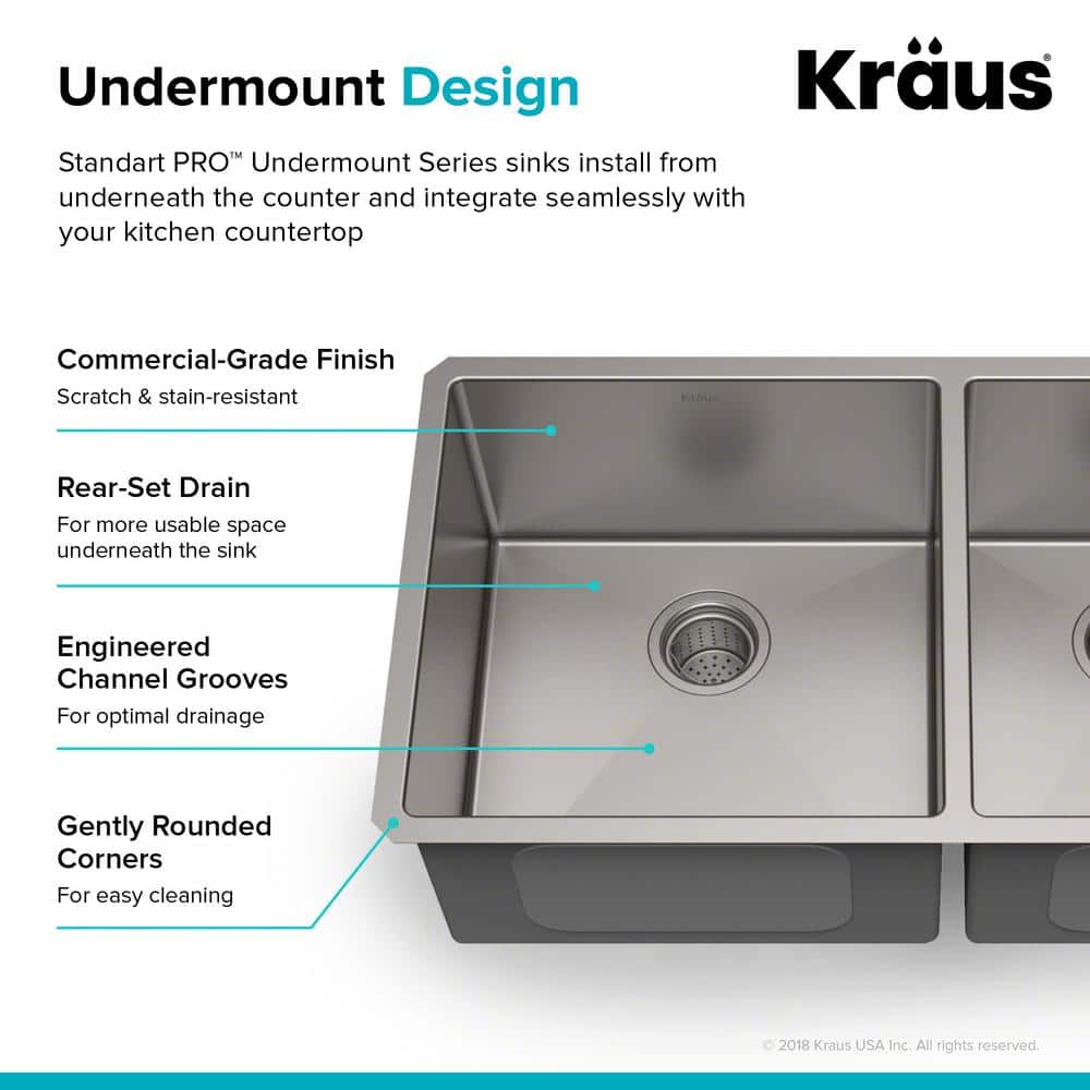 Kraus 33-Inch Satin Stainless Steel Double Bowl Undermount Kitchen Sink