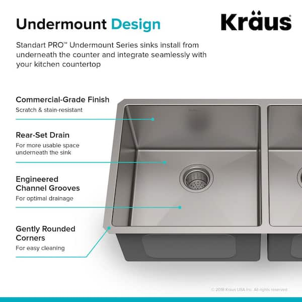 KRAUS Standart PRO 33in. 16 Gauge Undermount 60/40 Double Bowl Stainless  Steel Kitchen Sink KHU103-33 - The Home Depot