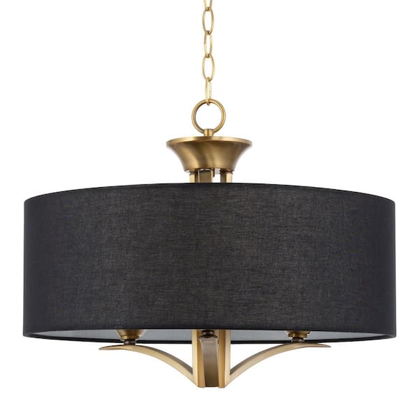 Kira Home Alondra 60-Watt 3-Light Brass Modern Chandelier with Black Shade, No Bulb Included