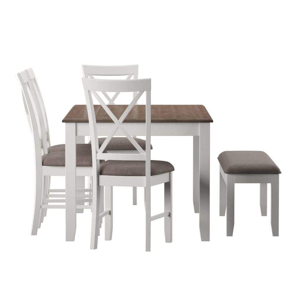 Rustic Taupe and Vanilla White 6-Piece Dining Set with Storage Bench