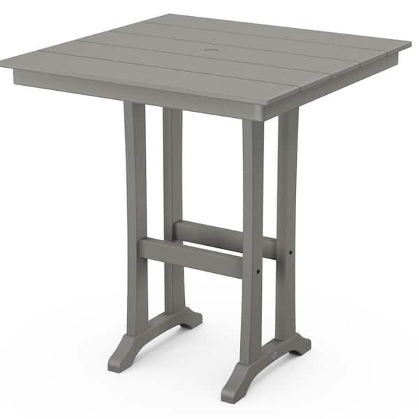 POLYWOOD Farmhouse Trestle Slate Grey HDPE Plastic 37 in. Bar Table