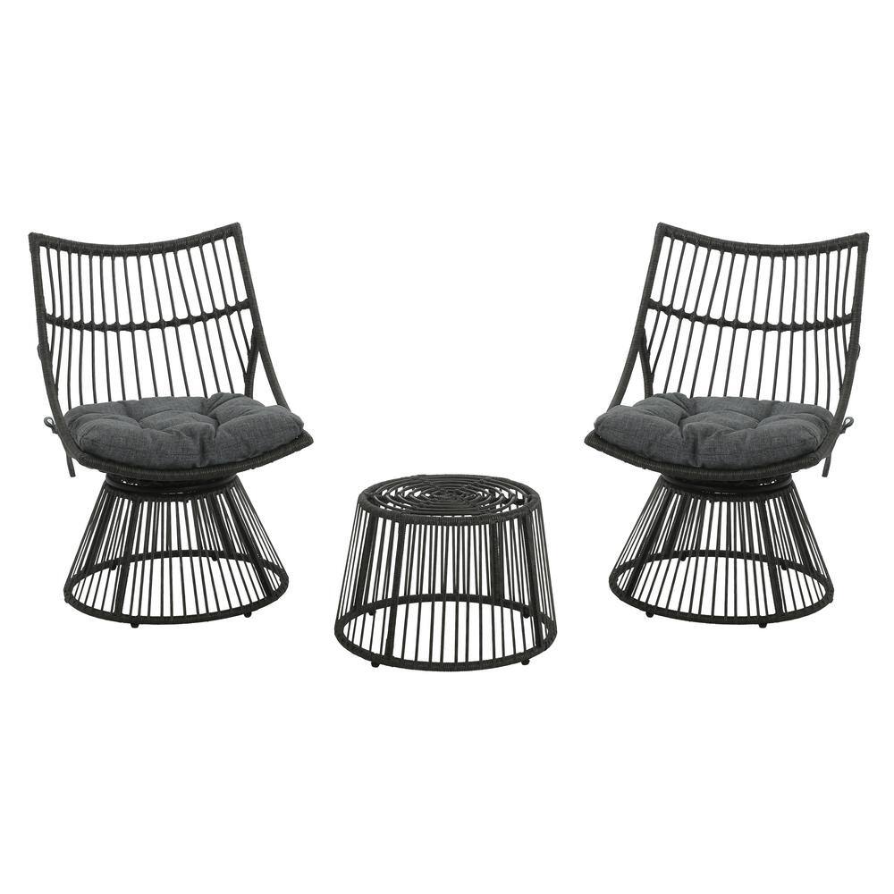 Jabe Gray 3-Piece Wicker Outdoor Patio Conversation Set with Grey Cushions price history on PriceWatchPro