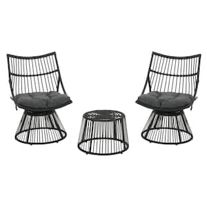 Jabe Gray 3-Piece Wicker Outdoor Patio Conversation Set with Grey Cushions