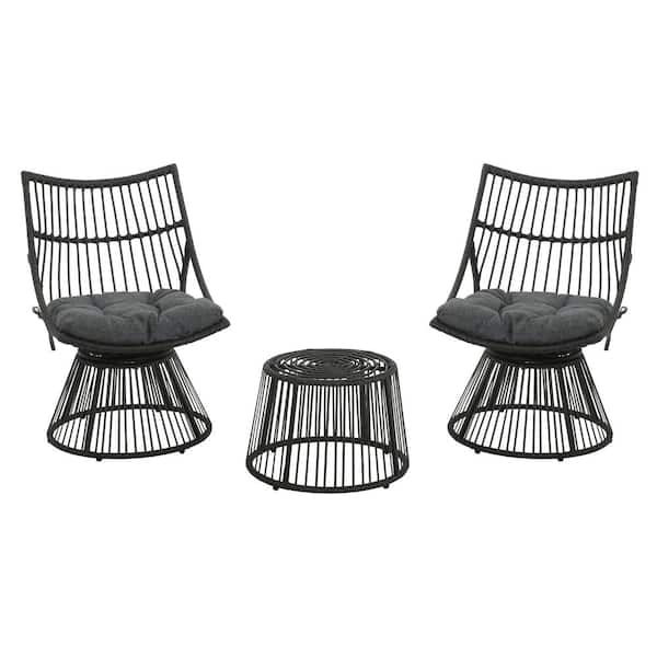 Noble House Jabe Gray 3-Piece Wicker Outdoor Patio Conversation Set with Grey Cushions