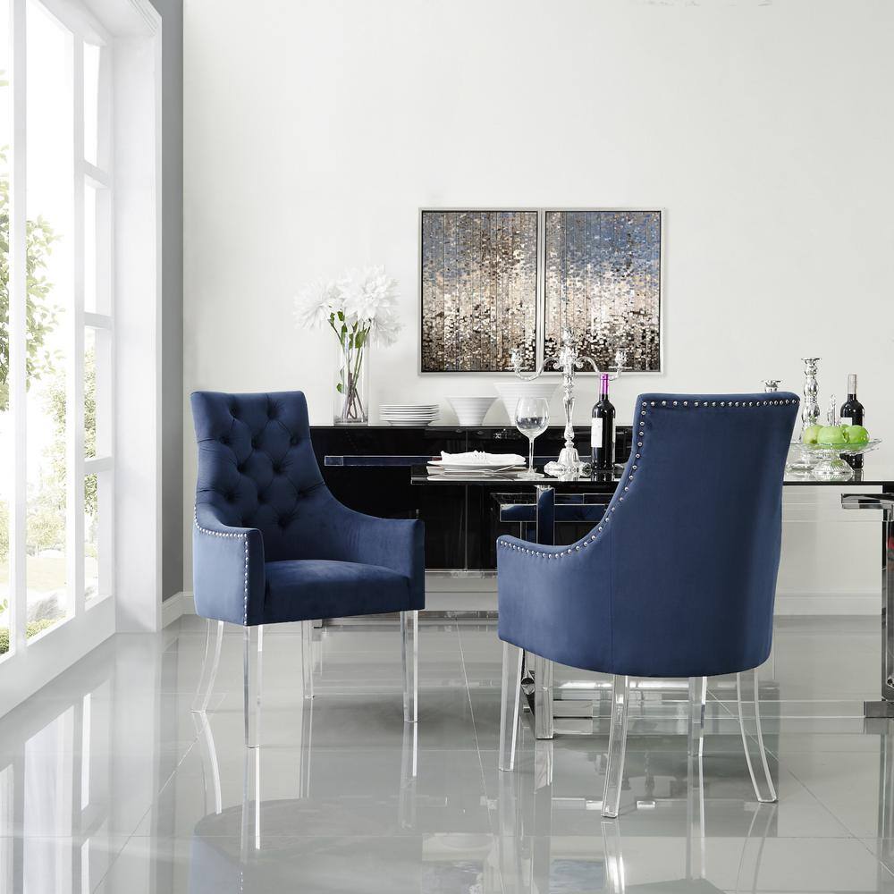 Inspired Home Winona Navy Velvet, Acrylic Leg Dining Room Chairs