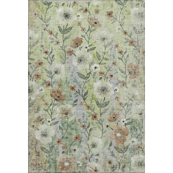 Mayfield Premium Machine Washable Abstract AMF2403 Aloe 10 ft. x 14 ft. Area Rug