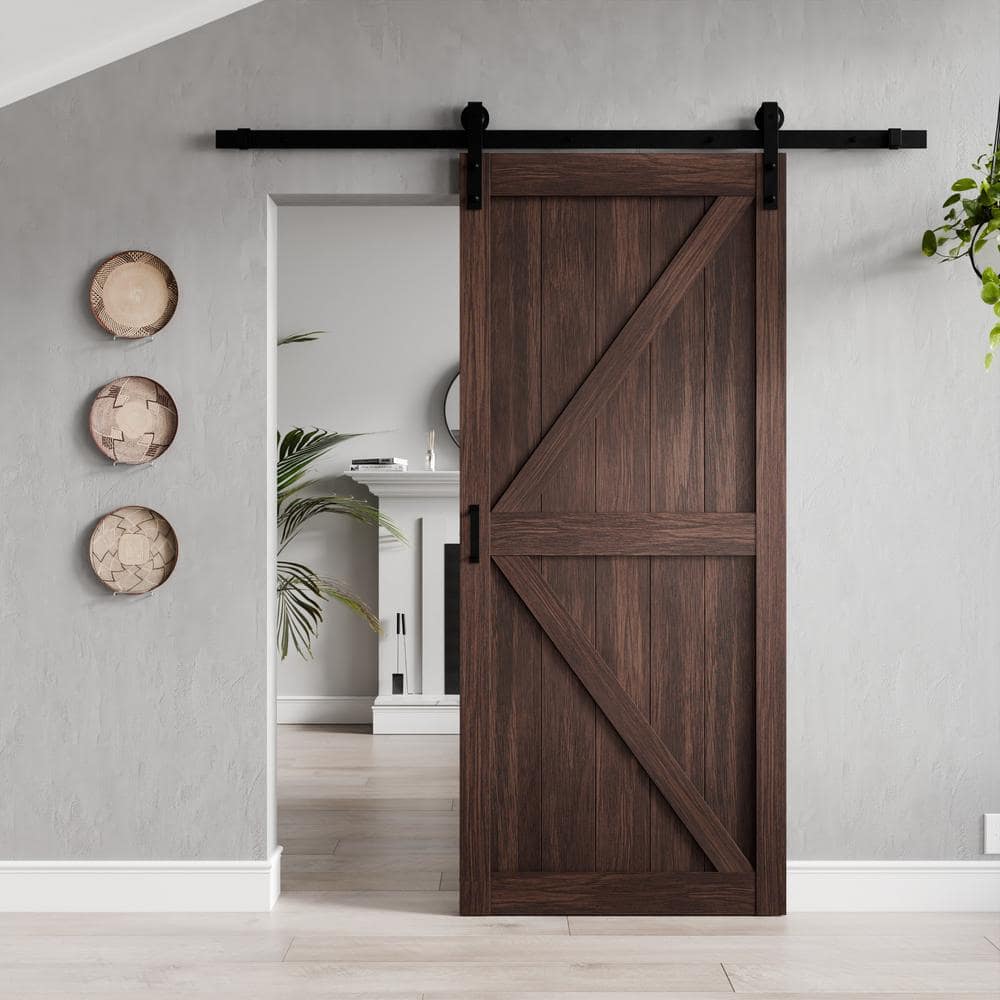 Brown 36" x 84" Sturdy Wood Sliding Barn Door