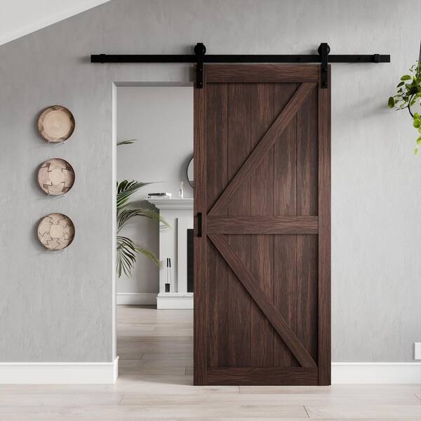 ANZZI 36 in. x 84 in. K Pattern Brown Solid Core MDF Sliding Barn