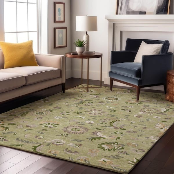 Mayfield Premium Machine Washable Abstract AMF1006 Aloe 8 ft. x 10 ft. Area Rug