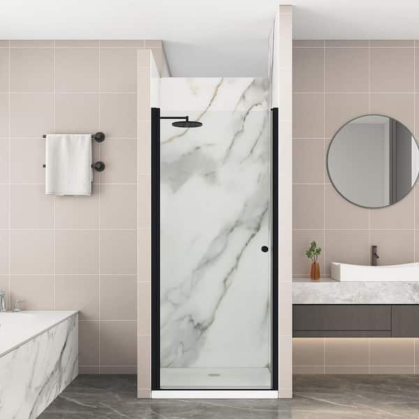 34 - 36 in. W x 72 in. H Pivot Frameless Shower Door in Matte Black Finish with Clear Glass