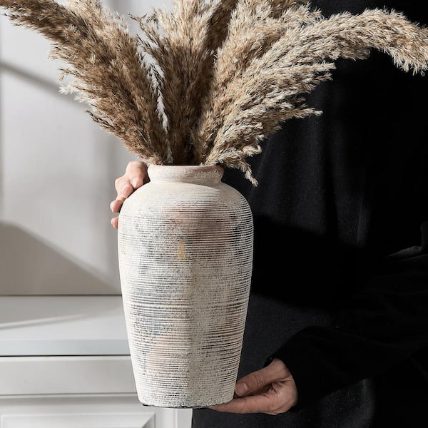 Unbranded 11 in. Gray Round Ceramic Decorative Farmhouse Tall Vase for Home Decor, Living Room, Shelf Decor, Enterway, Wedding