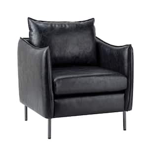 Hajo Black Vegan Leather Armchair with Metal Legs