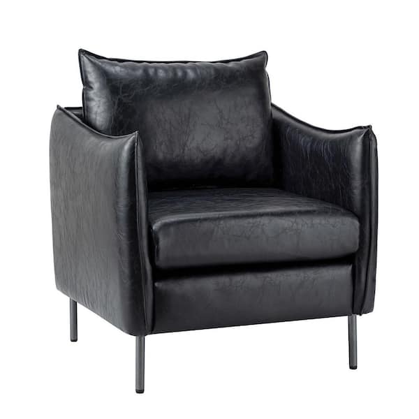 Hajo 30 in. Black Faux Leather Arm Chair with Metal Legs