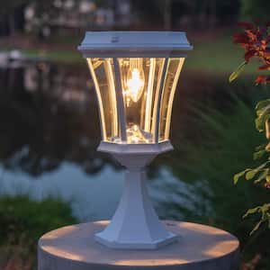 Victorian Bulb Single White Outdoor Solar Post Light with Pier Base and Wall Sconce Mounting Options