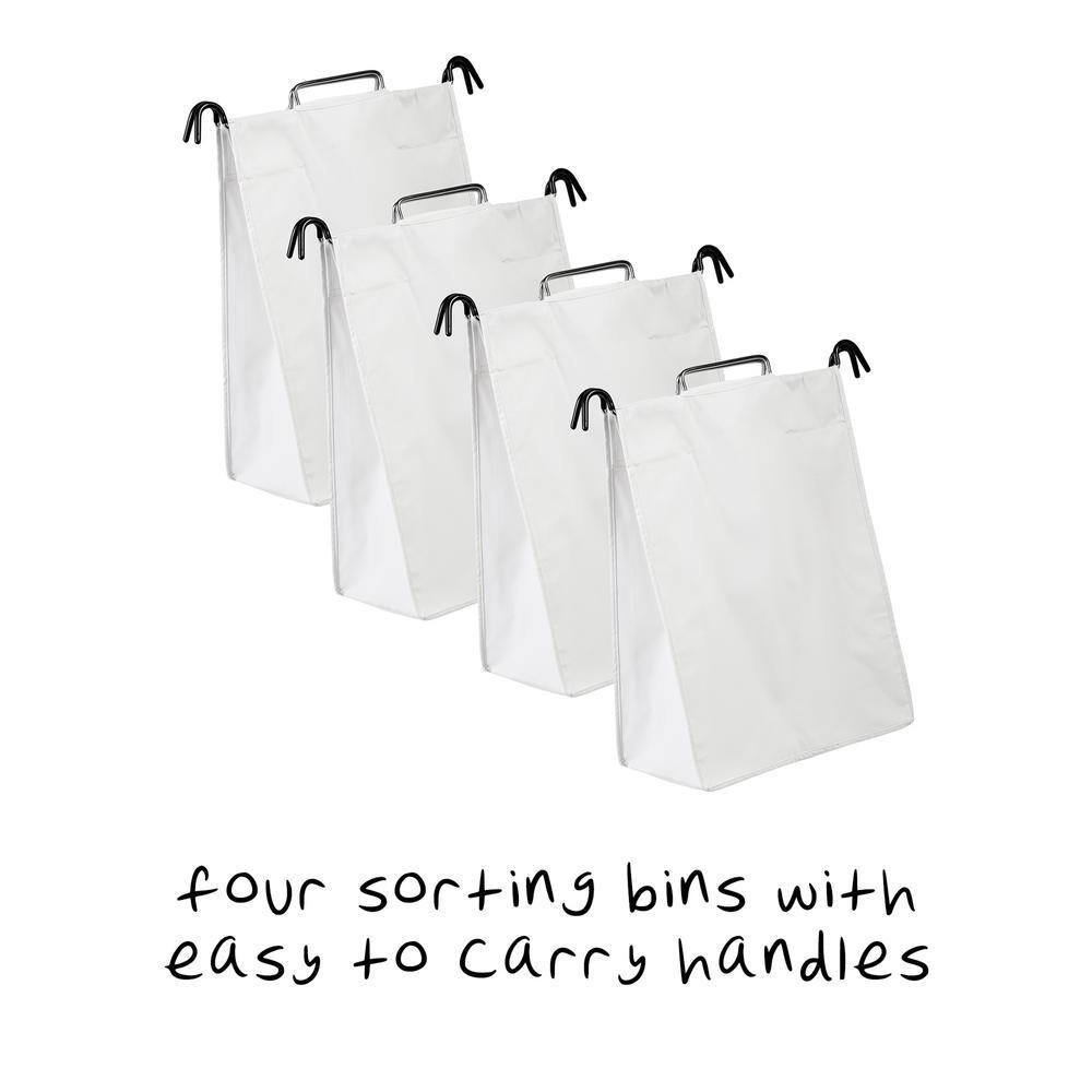 Chrome Quad Laundry Sorter with White Bags and Wheels