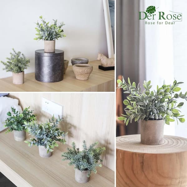 Unbranded Mini Potted Grey Fake Plants Artificial Plastic Eucalyptus Plants  for Home Office Desk Room Decor, 3-Pack YY7VKJKFN2