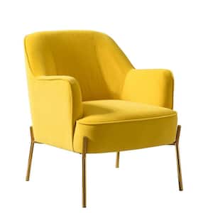 Nora Modern Yellow Velvet Accent Chair with Gold Metal Legs