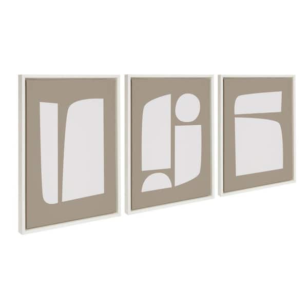 Kate and Laurel Sylvie Neutral Abstract Aztec Shapes by the Creative Bunch Studio 3-Piece Framed Art Print 18 in. x 24 in.