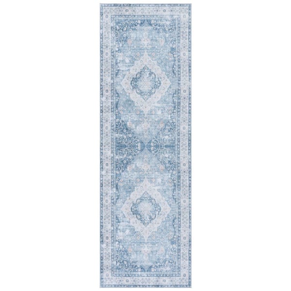 Arizona 3 ft. x 8 ft. Blue/Light Blue Medallion Runner Rug