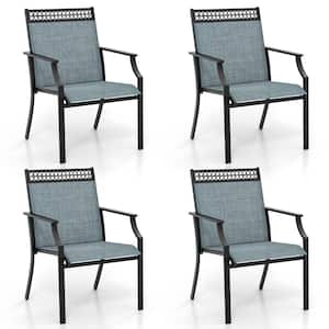Patio Dining Chairs Outdoor Chairs with High Back and Armrests in Blue (Set of 4)