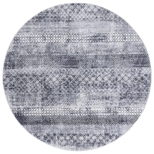 SAFAVIEH Amelia Gray/Ivory 9 ft. x 9 ft. Geometric Distressed Round Area Rug