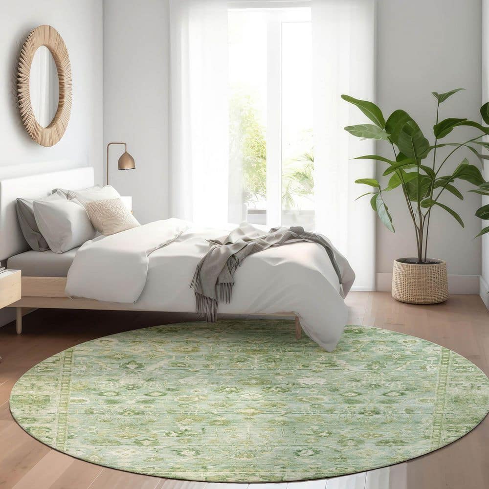 Chantille Machine Washable Indoor/Outdoor Abstract ACN1772 Aloe 8 ft. x 8 ft. Round Rug price history on PriceWatchPro