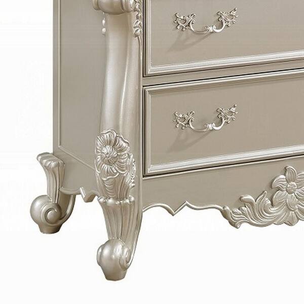 Bowe Tall Dresser Chest, 5 Drawer, Scrolled Champagne Gold Wood Finish