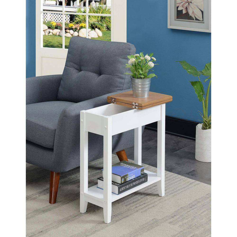 White and Driftwood Flip Top End Table with Storage