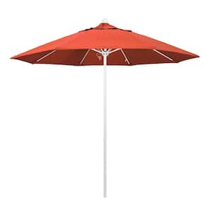 9 ft. White Aluminum Commercial Market Patio Umbrella with Fiberglass Ribs and Push Lift in Sunset Olefin