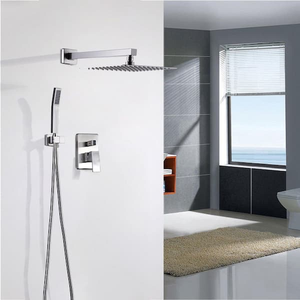 Single Handle 1-Spray Dual Wall Mount 10 in. Fixed and Handheld Shower Head 1.8 GPM with Valve in Brushed Nickel