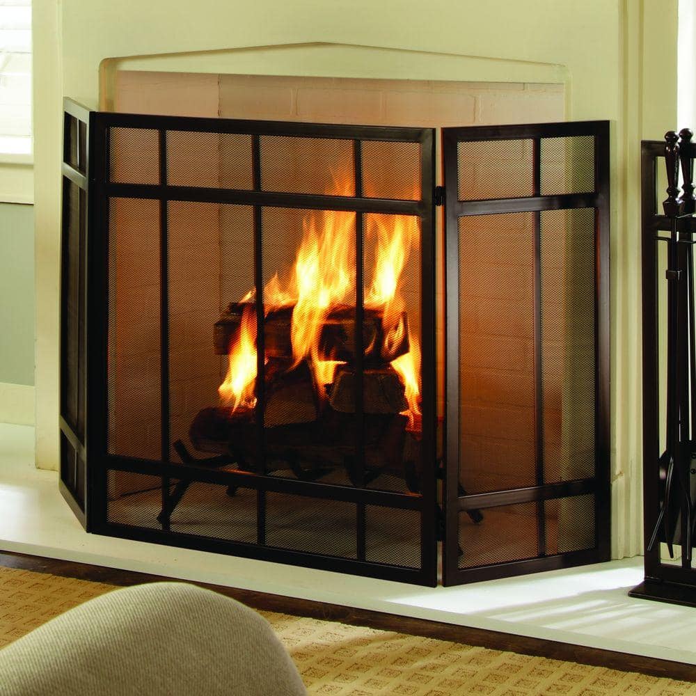Pleasant Hearth Mission Style 3 Panel, Fireplace Mesh Curtain Home Depot