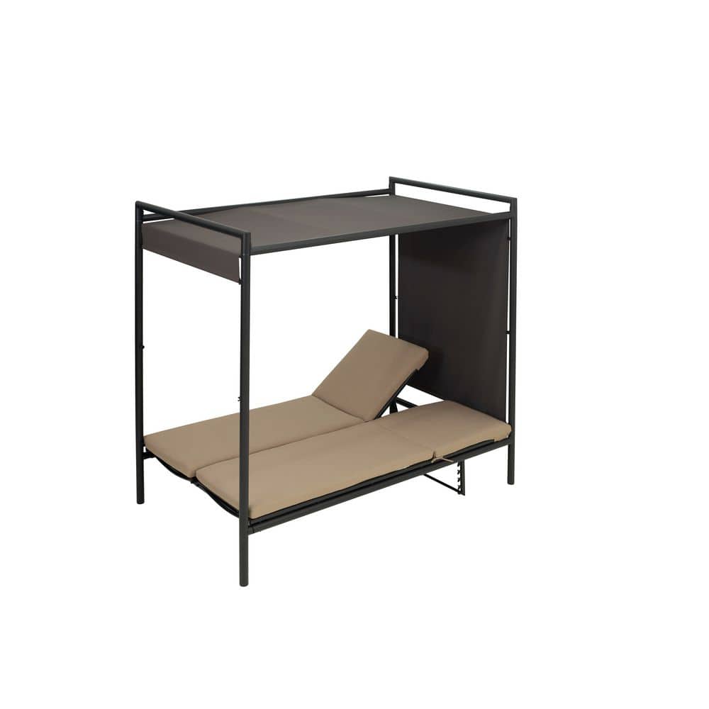 Metal Outdoor Patio Daybed with Adjustable Canopy Bed, Double Chaise Lounge with Brown Cushion, Patio, Balcony price history on PriceWatchPro