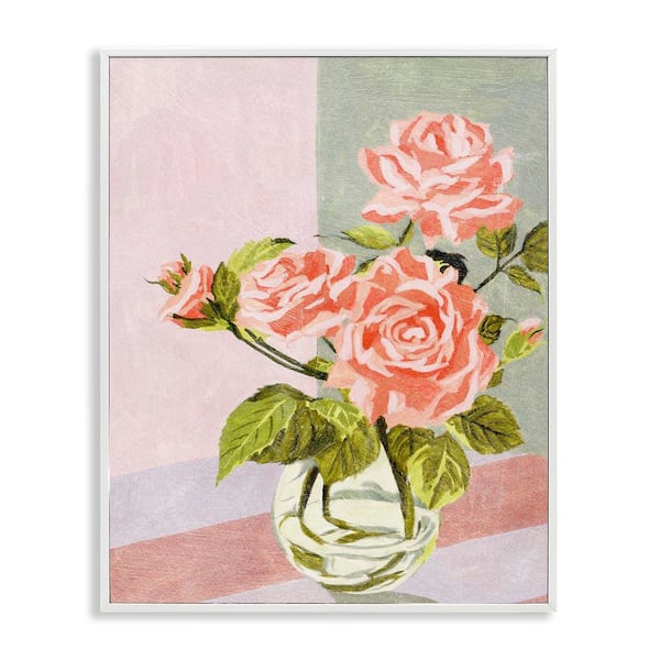 Stupell Industries Pink Roses on Pastels by Melissa Wang White Framed Nature Giclee Art Print 20 in. x 16 in.