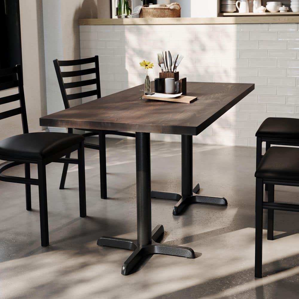 Bennett Contemporary Dark Brown Top/Black Base Wood 30 in. Cast Iron Rust-Resistant Trestle Base Dining Table Seats 6