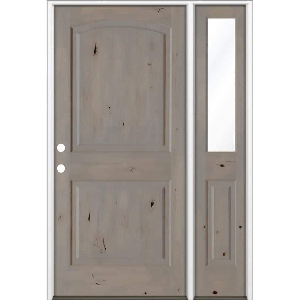 44 in.x 80in. Knotty Alder 2-Panel Arch Right-Hand/Inswing Clear Glass Weathered Gray Stain Wood Prehung Front Door RHSL price history on PriceWatchPro