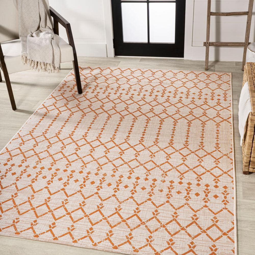 Boho Chic Cream/Orange Geometric Synthetic 5' x 7' Area Rug
