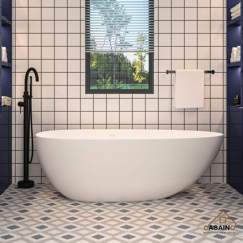 71'' White Acrylic Oval Freestanding Soaking Bathtub